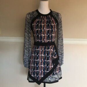 BCBGMaxAzria "Tallulah" Dress, Mixed Paisley and Abstract Stripe Print, Size 4